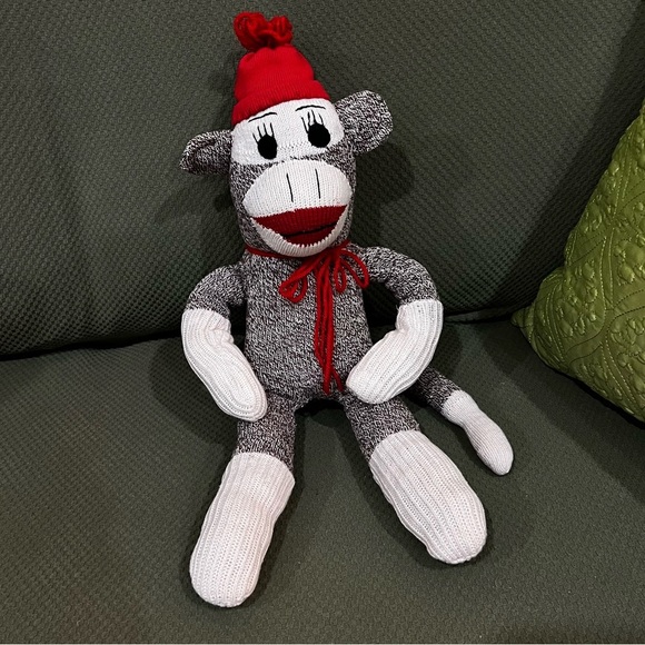 Maxx The Sock Monkey Stuffed Animal Plush Knit Heathered Brown Red Hat - Picture 1 of 7